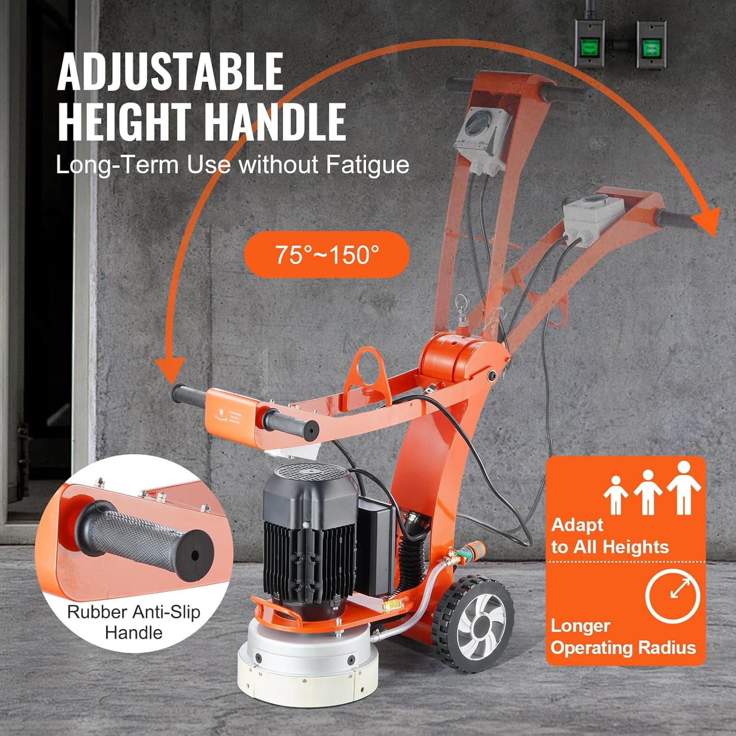 Electric Concrete Floor Grinder 10" Walk-Behind Grinder 1.7HP Concrete Floor Polisher, 1300W Grinding Machine, 1720RPM Upgrade Brushless Motor Surfacing Grinder for Granite/Marble/Stones
