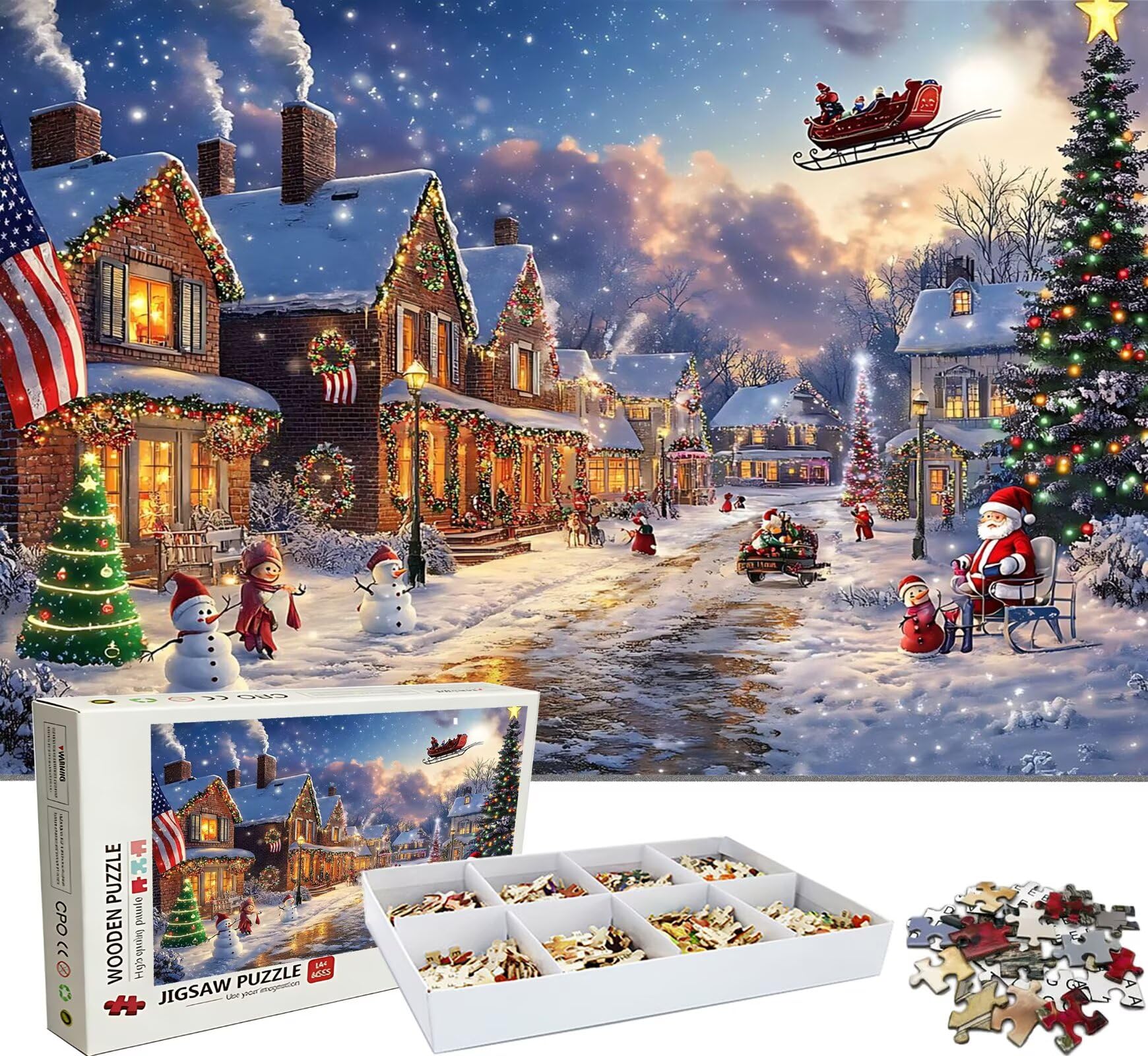 Puzzle Puzzle 1000 elementów dla dorosłych z plakatem w zestawie, drewniane puzzle do gry rodzinnej, edukacyjna i antystresowa gra edukacyjna, dekoracja ścienna, prezent urodzinowy, 75 x 50 cm zima