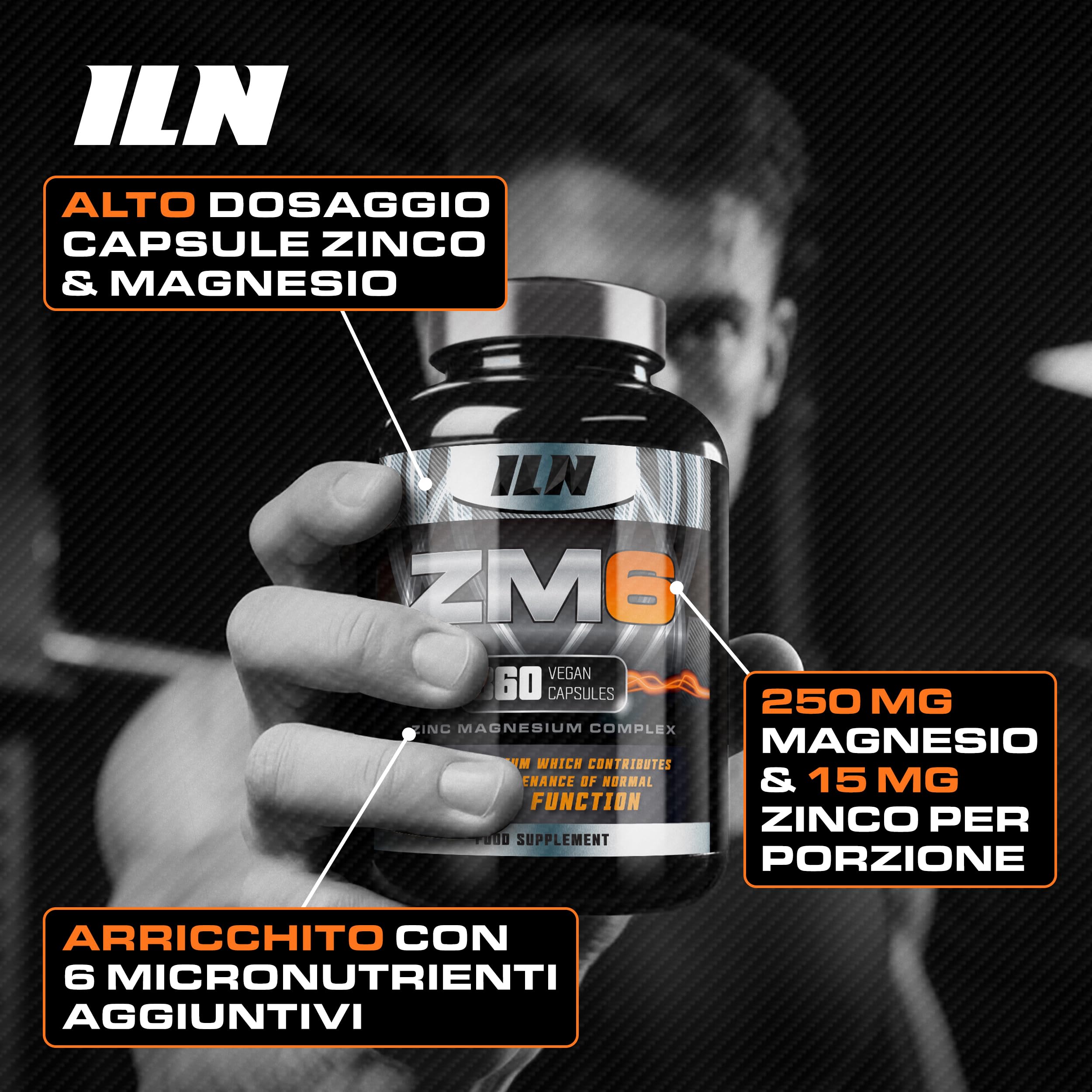 ZM6 - Integratore zinco magnesio - zinco integratore alto dosaggio con vitamina B6 - per normale funzione muscolare - 360 capsule vegane