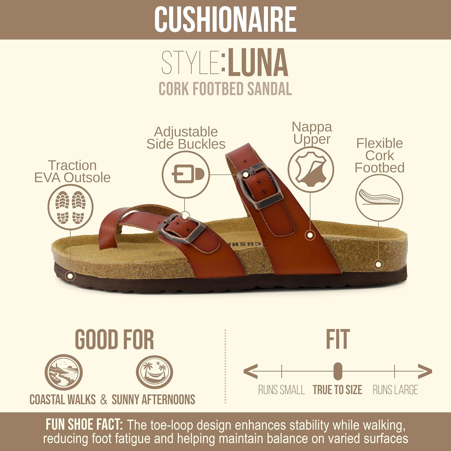 CUSHIONAIRE Luna Sandals for Women, Cork Footbed Womens Sandals for Summer Comfort with Adjustable Straps, Wide Width Available - Image 4