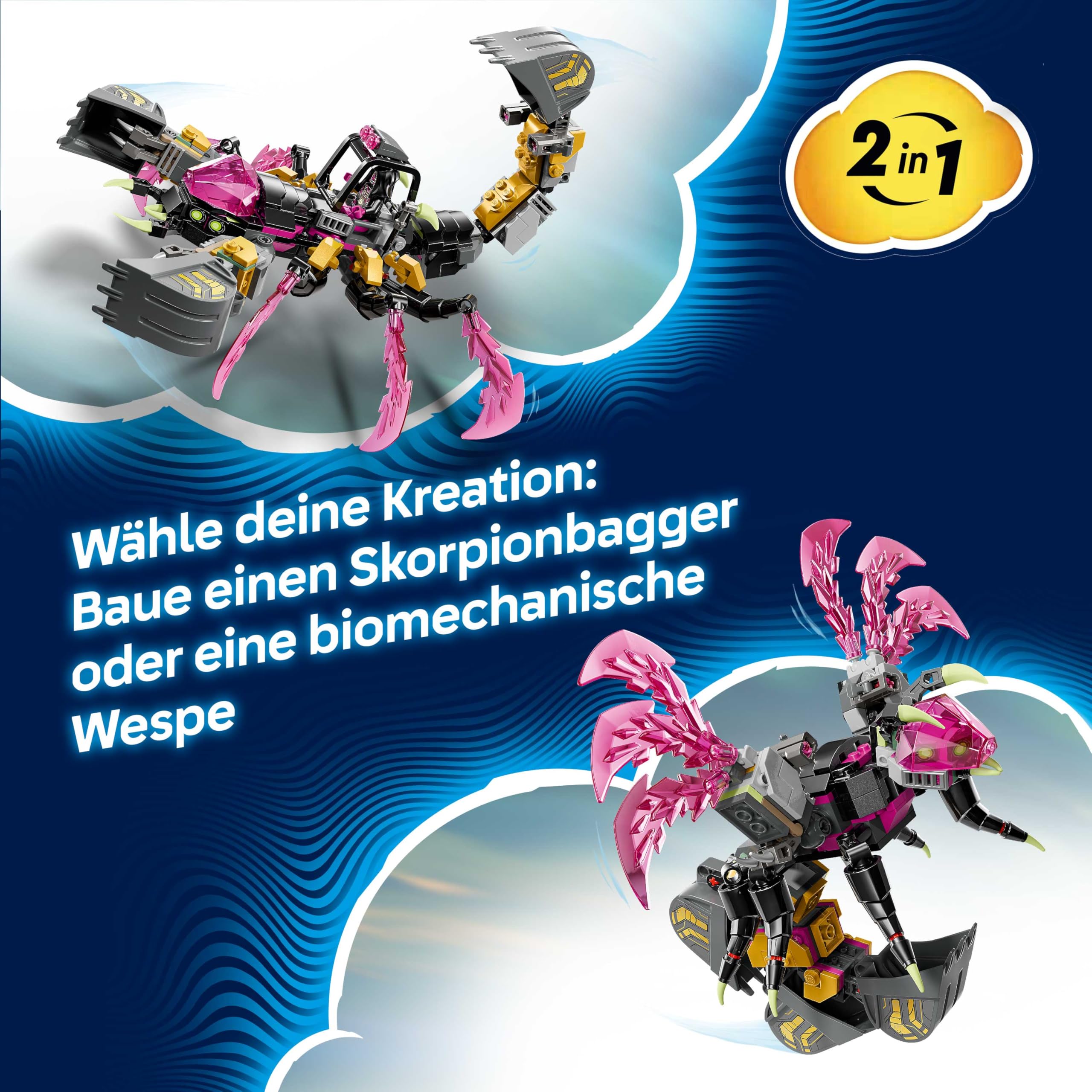 LEGO DREAMZzz 2in1 Albtraum-Skorpionbagger - Spielzeug in Wespenfigur verwandelbar - inkl. 3 Minifiguren und Einer sammelbaren orangefarbenen Schatz-Kreatur - Geschenk für Jungen ab 7 Jahren - 71513