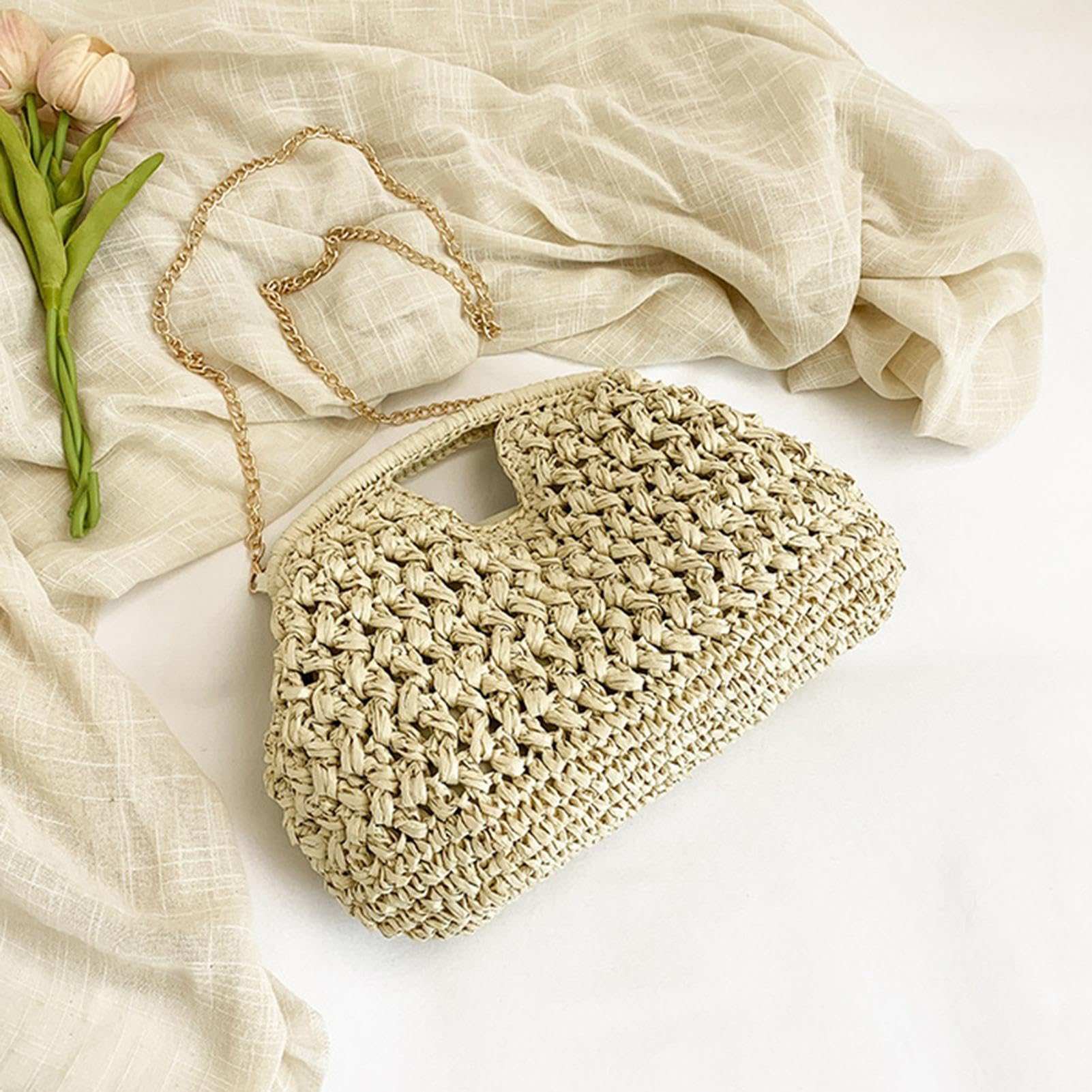 Bolso de embrague de paja,Bolso grande portátil trenzado de moda | Bolso de embrague de paja para mujer | Para el mar al aire libre Compras Noches Bodas Fiestas Vacaciones Viajes