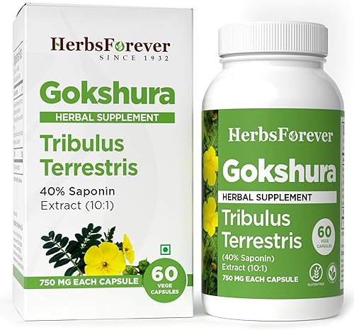 Gokshura Cápsulas – Tribulus Terrestris – Saponina 30% – Apoyo urinario Resistencia y Energía Masculina – 60 Cápsulas Vege – 750 mg cada una