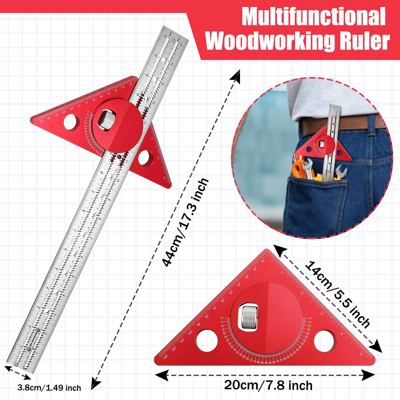 Snapklik.com : Edge Ruler Woodworking 17.3in, 180 Degree Adjustable ...