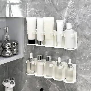 Spice Clips with Bottom Support, Adhesive Cabinet Door Spice Rack Organizer for Seasonings, Cosmetics and Jars, Corner-Friendly & Separable for Kitchen, Pantry and RV Storage (White 5pcs)