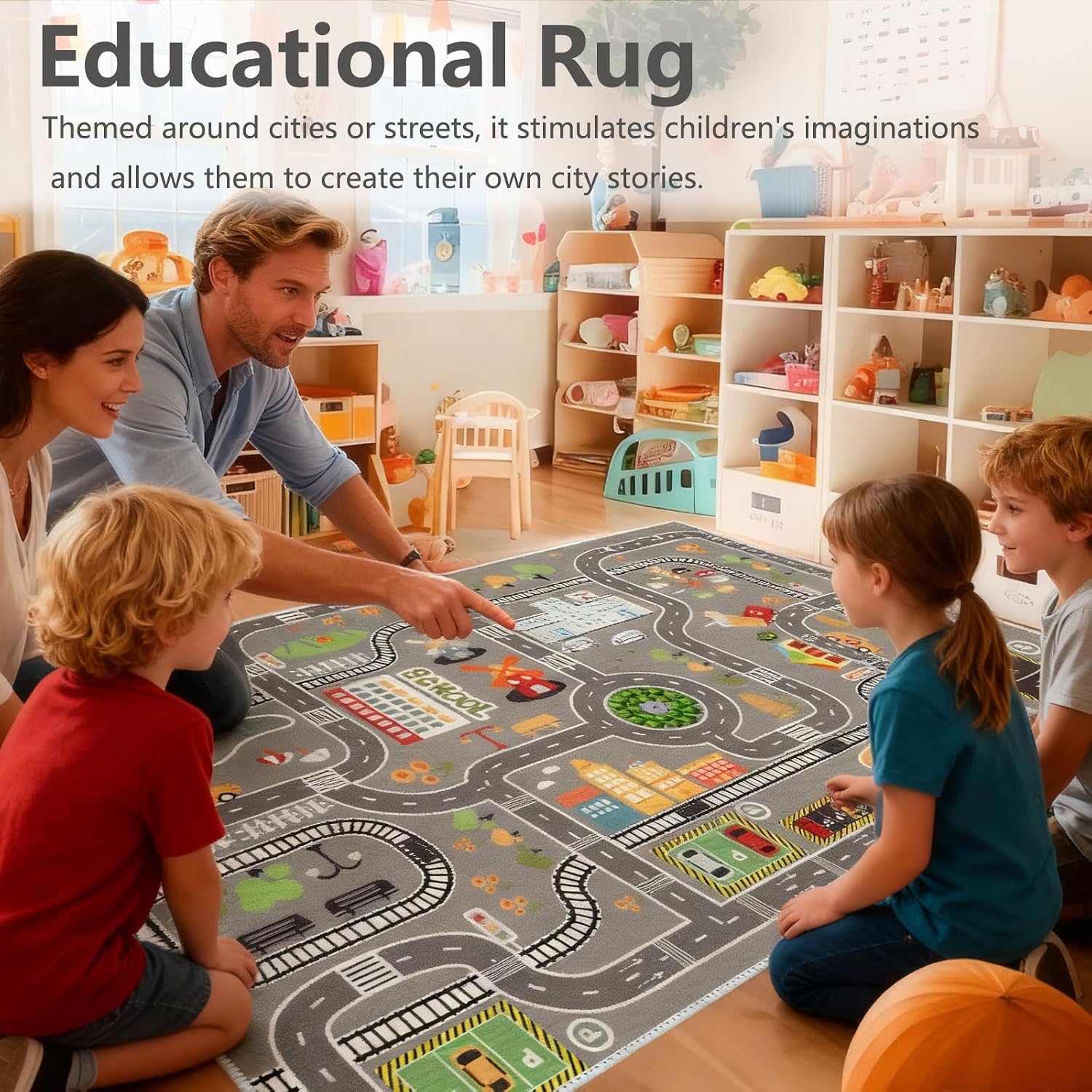 Kids Rug Play Mat Great for Playing with Cars and Toys,Educational Kid Road and Traffic City Life Carpet,Children Baby Fun Throw Rug for Bedroom Play Room,24X35Inch/60X90CM image 3