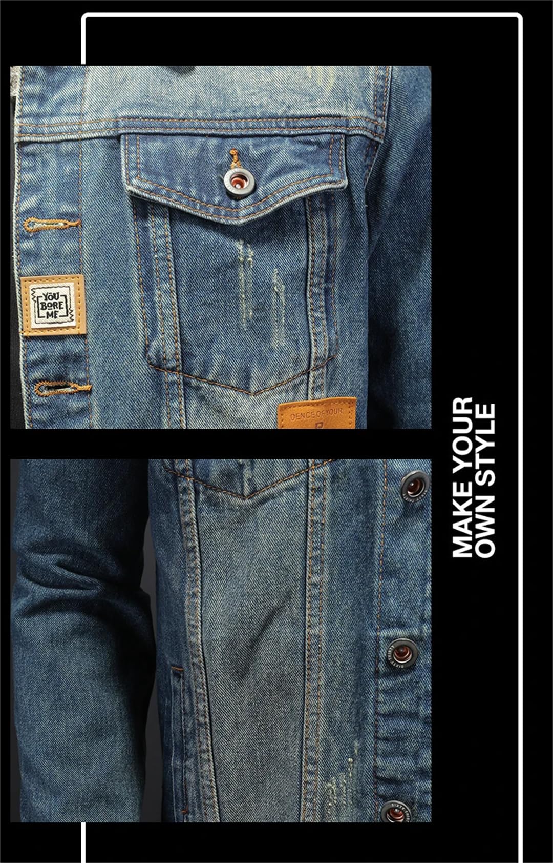 Męska wiosenna modna sprana kurtka motocyklowa dżinsowa High-Streetwear Denim Coats