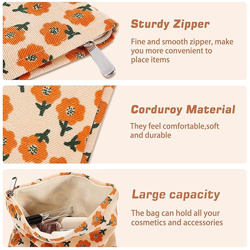 Miniatura 5 de Bolsa de maquillaje de flores para mujer, bonita bolsa de maquillaje para bolso, bolsa de cosméticos con cremallera, bolsa de cosméticos de lona