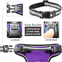 Vista 7 de WINSEE Arnés para perro sin jalones con collar chaleco reflejante ajustable Oxford, broches para correa delantero y trasero para perros pequeños