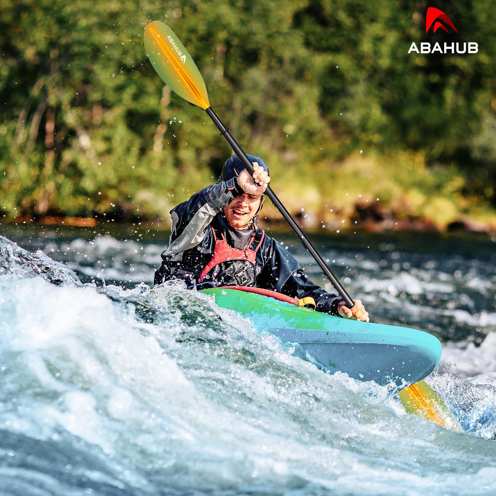 Abahub 218/230/241cm Pagaie Kayak Rame Double Paddle Aluminium avec Paddleline pour Kayak Aviron Bateau Canoë,Tige en Alliage d’Aluminium, Lames en Plastique Noir/Blanc/Rouge/Bleu/Vert/Orange/Jaune