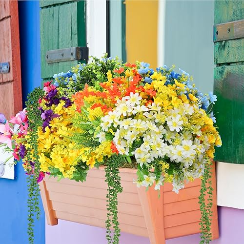 Miniatura 5 de Zeyune Juego de 48 plantas y flores colgantes falsas, ramo de flores de orquídeas coloridas, helecho boston, plástico, eucalipto, cesta suculenta,