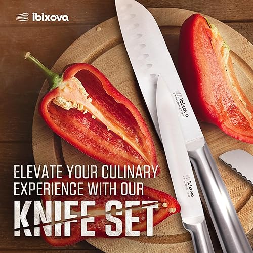 Miniatura 8 de Juego de cuchillos de cocina de acero inoxidable de alto carbono, 15 piezas, juegos de cuchillos para cocina con bloque y afilador integrado, bolsa