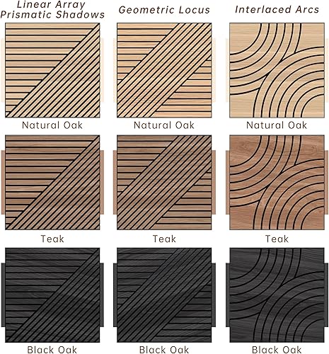 Miniatura 5 de WoveN SounD Paneles acústicos artesanales, roble negro, 24 x 24 pulgadas, paquete de 8, sombras prismáticas de matriz lineal, chapa de madera,