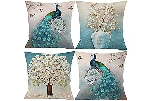 Mystical Peacock Throw Pillow Covers Set of 4