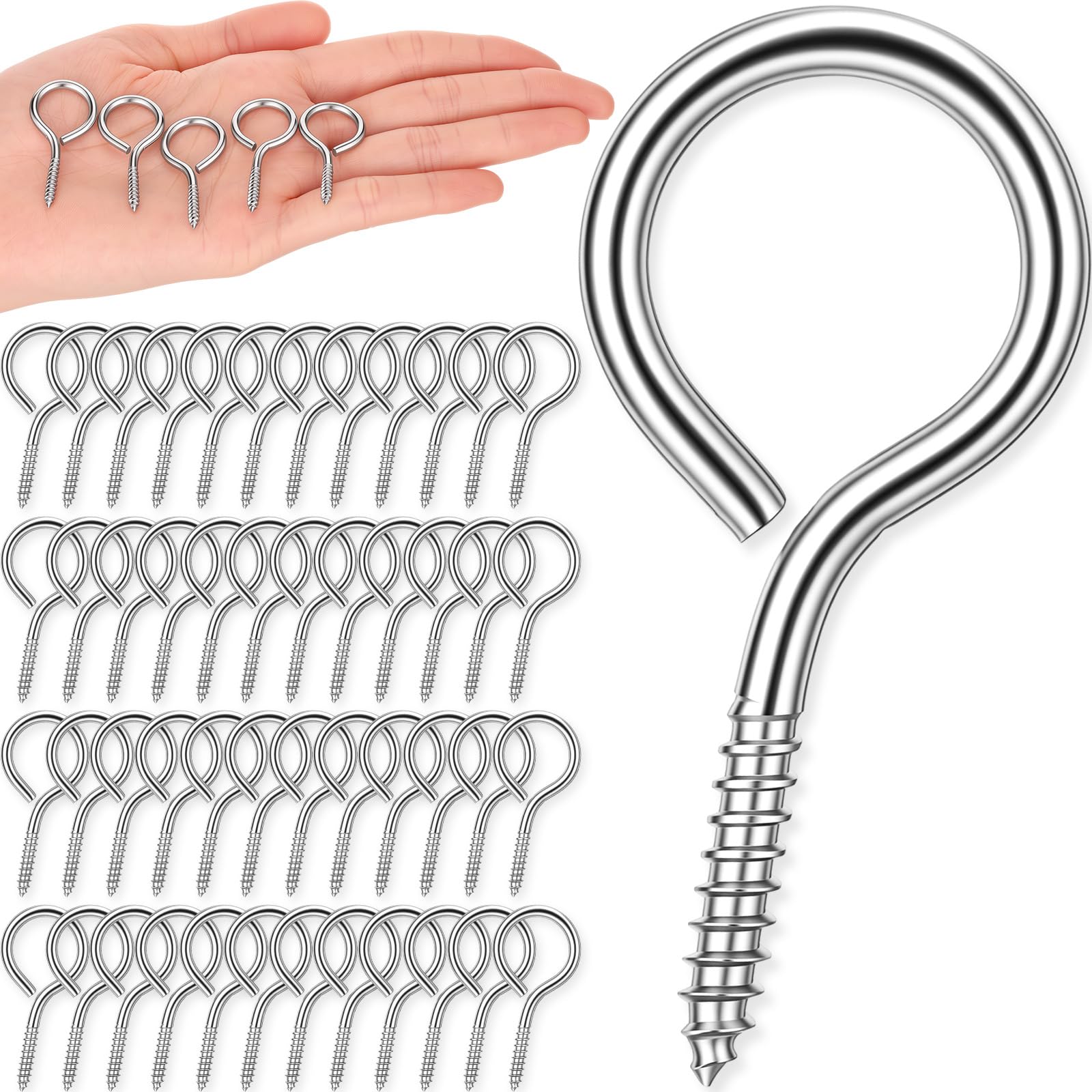 50 Pcs 304 Stainless Steel Screw Eye Hooks, M3-1.6 Inch