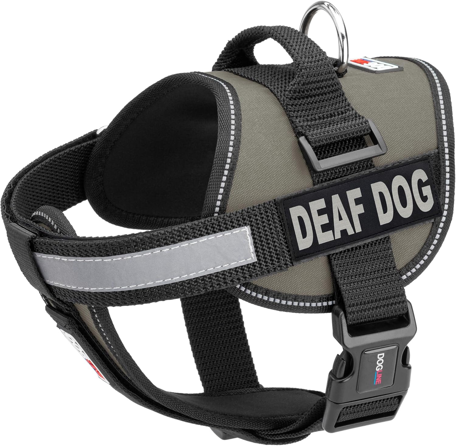 Dogline Unimax Dog Harness Vest with Deaf Dog Patches Reflective No-Pull, Adjustable Straps, Breathable Neoprene for Medical, Service, Identification and Training Dogs Girth 15 to 19" Gray
