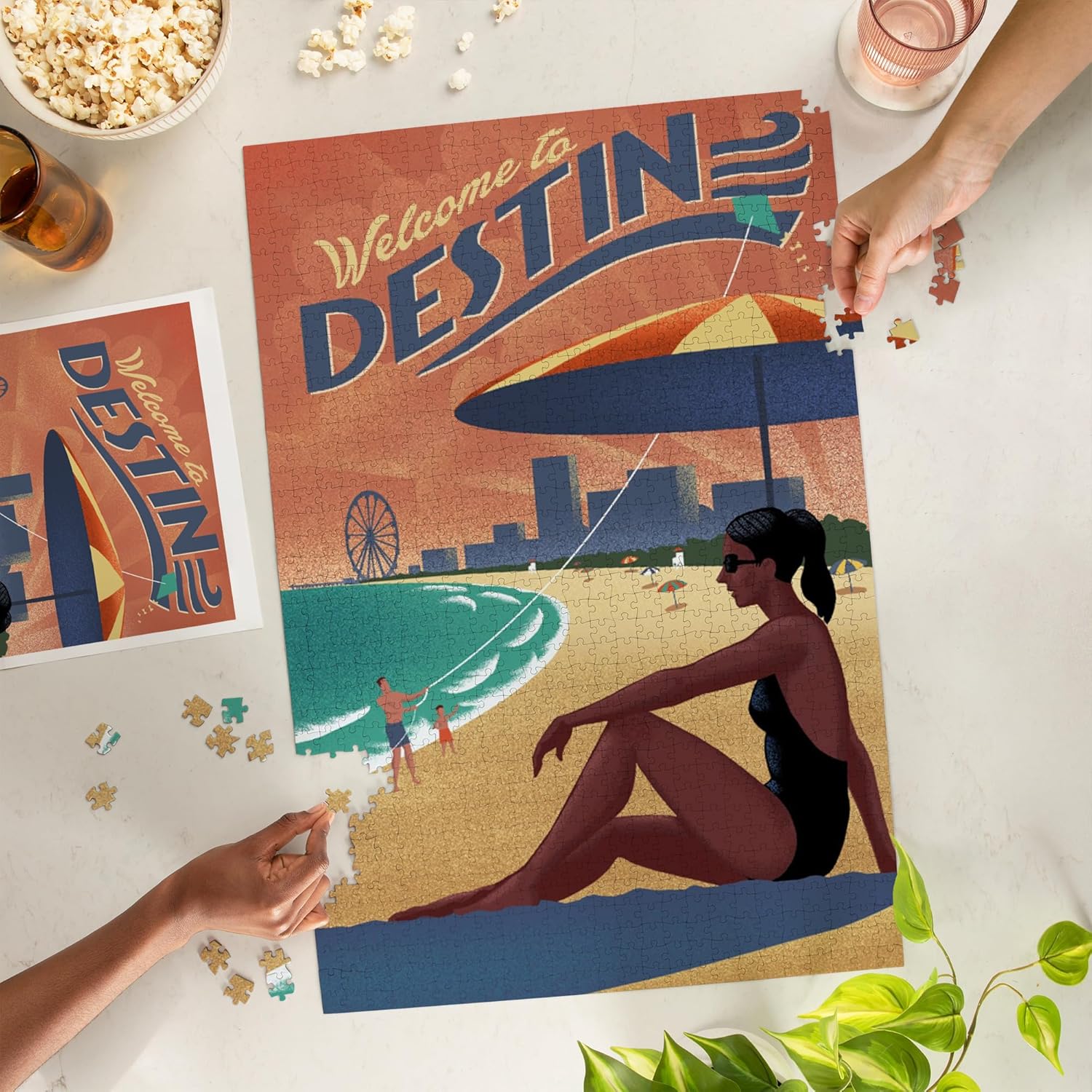Lantern Press Destin, Florida, Beach Scene, Litho 1000 Piece Jigsaw Puzzle for Adults, Made in USA with Reference Poster