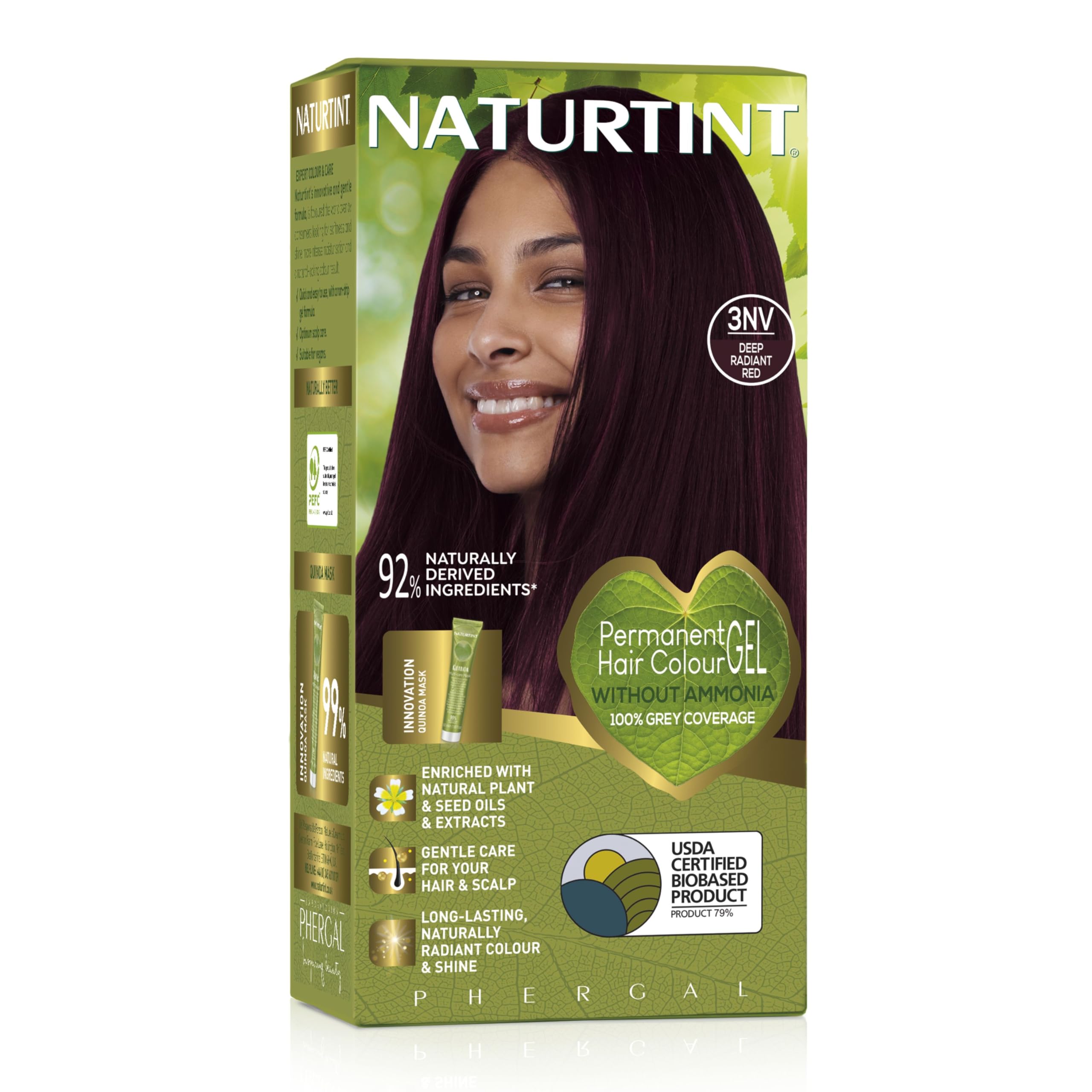 Naturtint Permanent Hair Colour Gel 3NV Deep Radiant Red, Plant Enriched, Biobased, Ammonia Free, Long Lasting Grey Coverage and Radiant Colour, Nourishment and Protection
