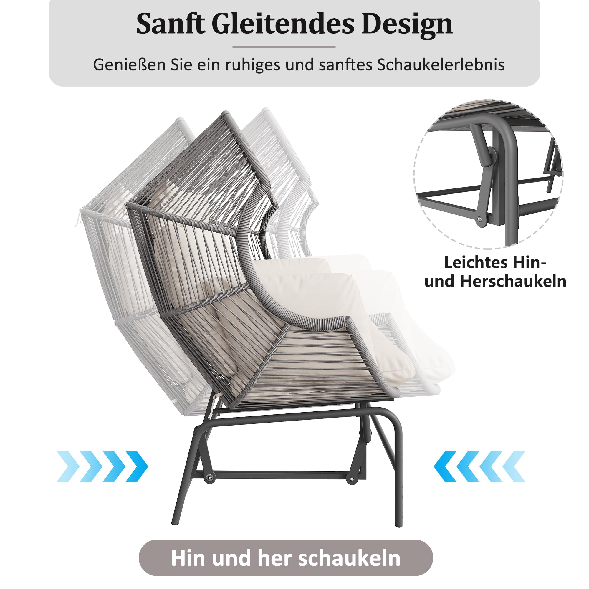 Moimhear Mecedora de jardín para dos personas, silla colgante para patio, silla de huevo oscilante para exteriores, silla de balancín, columpio de jardín, columpio de porche para el jardín, balcón o