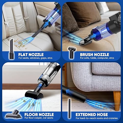 Miniatura 4 de Aspirador inalámbrico para automóvil y plumero de aire, aspiradora de mano de 12000 Pa con motor sin escobillas de 130 W, batería recargable de 2500