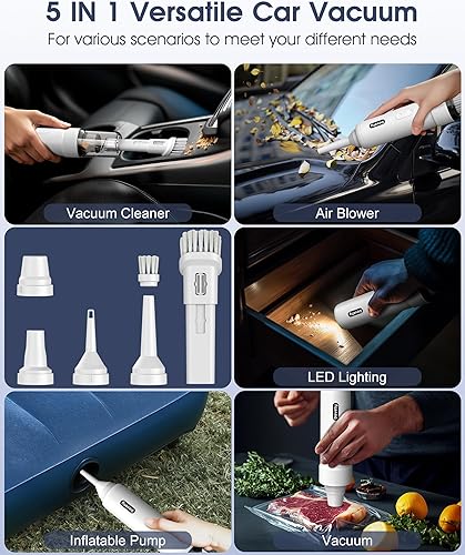 Miniatura 2 de Dovety Aspiradora de mano inalámbrica para automóvil, potente succión de 21000 PA, mini aspiradora 5 en 1 con luz LED, pequeña aspiradora de mano de