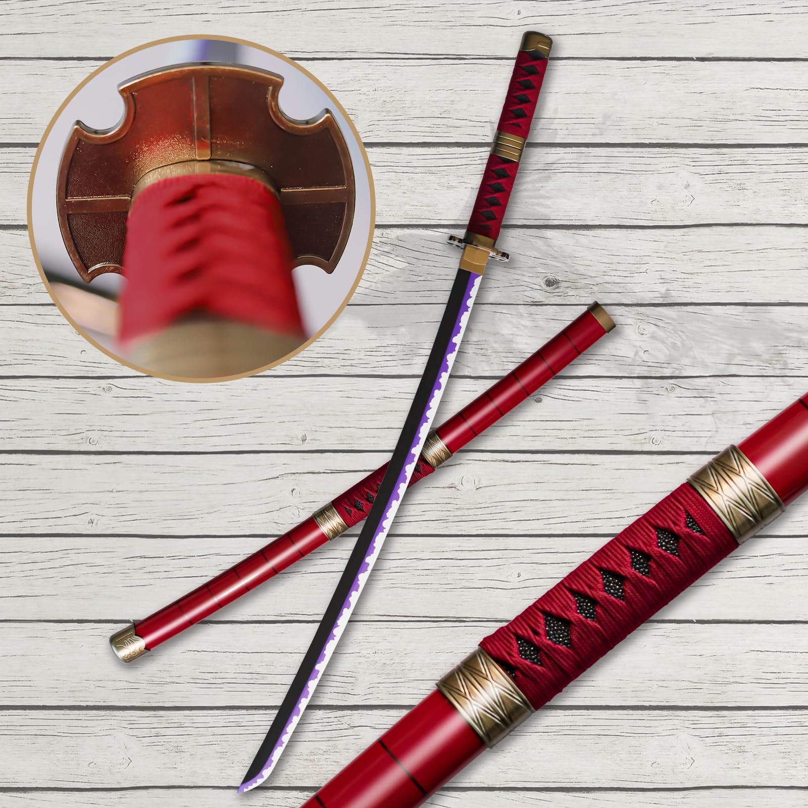 Bambus Cosplay Anime Katana Schwert,Zoro Katana mit Scheide,Holz Katana,Zorro Schwert für Rollenspiele Dekorationen and Geschenke (Kitetsu/Shisui/Wado Ichimonji)