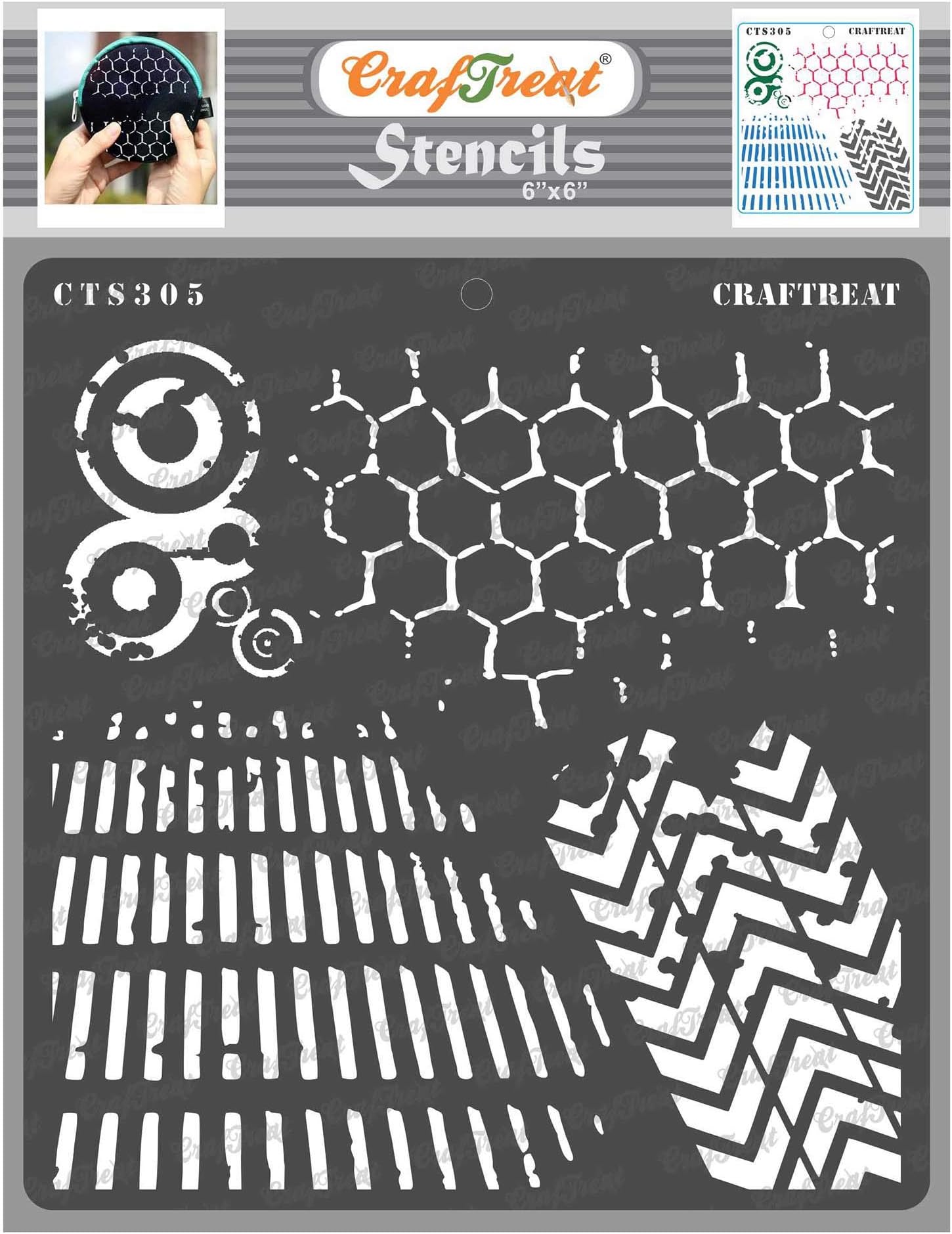CrafTreat Stencil - Distressed Patterns 2 | Reusable Painting Template for Art and Craft, Mixed Media, Wall Painting, Home Decor, DIY Albums, Card Making and Fabric Painting, 6"X6"