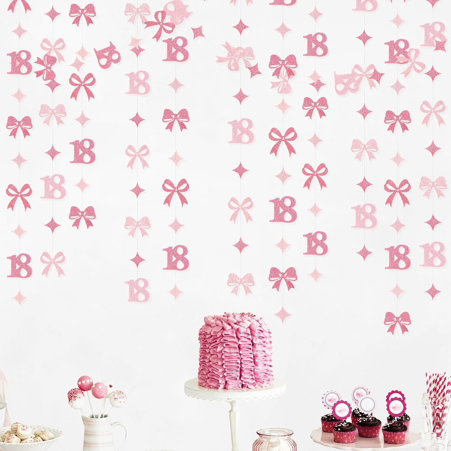 Glitter Pink 18th Bow Birthday Decorations Hot Pink Conquette Bow Garland Streamer Banner Backdrop for Girls Happy 18th Birthday Time to Adult Cheers to 18 Years Old Anniversary Party Supplies - Image 7