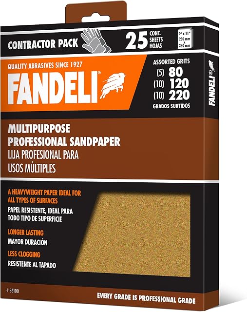 Fandeli | Multi-Purpose Sanding Paper | Assorted Grits (80,120,220) | 25 Sheets of 23 x 28 cm | Perfect for Sanding Metal and Sanding Wood | Hand Sanding | Orbital Sanders