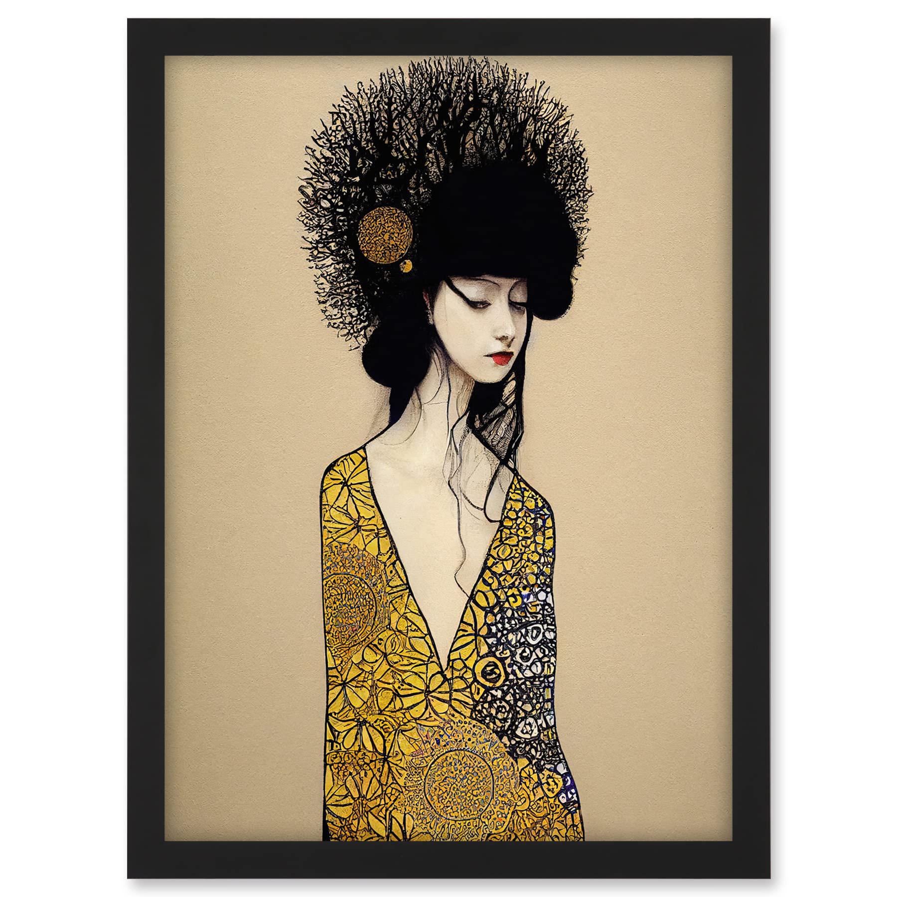 Wee Blue Coo The Goddess in Gold Black Klimt Style Robe Artwork Framed A3 Wall Art Print