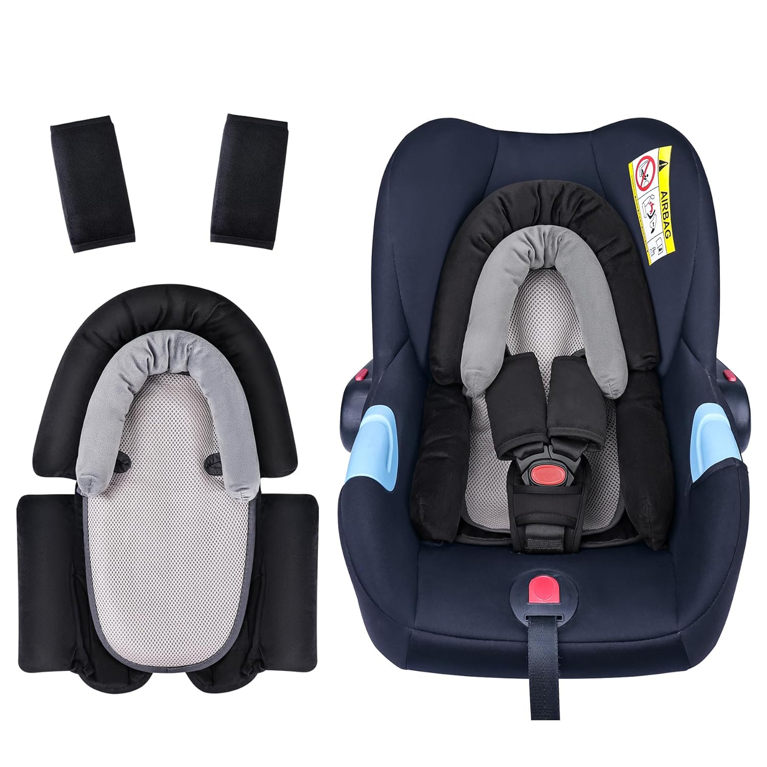 COOLBEBE Upgraded 3-in-1 Babybody Support & Strap Covers Set for Newborn Infant - Extra Soft Car Seat Insert Cushion Pad, Perfect for Carseats, Strollers, Swing, Black Black Set