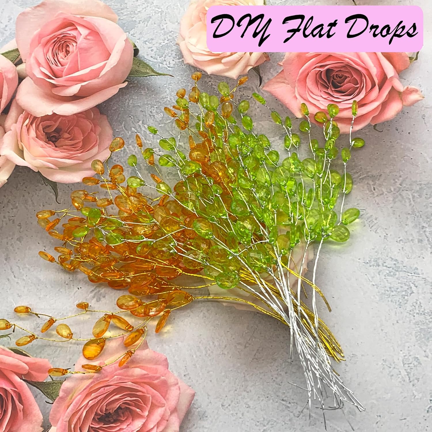 DHER 20 Pieces Artificial Flowers Wedding Acrylic Acrylic Crystal Flower Drops Flat Droplets Clear DIY on Skewers for Home Party Decoration (B)