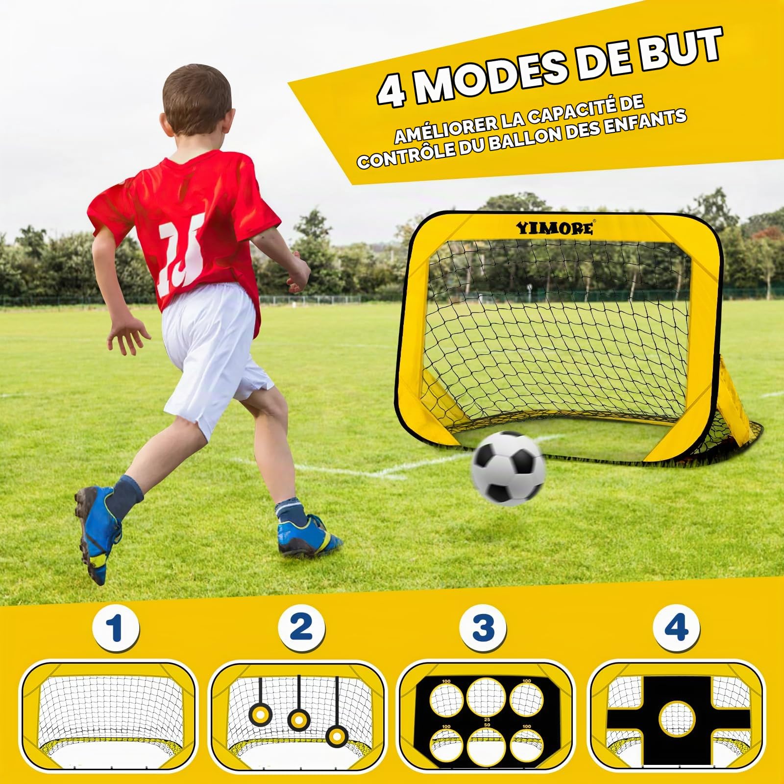 YIMORE But de Foot Enfant Extérieur, 4 Modes Cage de Foot Pop up, Pliable Mini Cage de Foot 120 x 80 x 80 cm avec Sac Porté, pour Jardin, la Cour, Plage