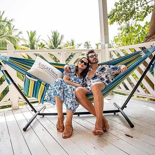Miniatura 2 de Lazy Daze Hammocks - Hamaca doble con soporte de acero de 9 pies para ahorrar espacio, incluye funda de transporte, capacidad de peso de 450 libras