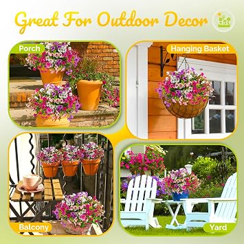 12 Bundles Outdoor Artificial Flowers for Home Decoration,Mixed Realistic Plastic Fake Plants Flowers for Porch Patio Balcony Planter Yard(4 Color)
