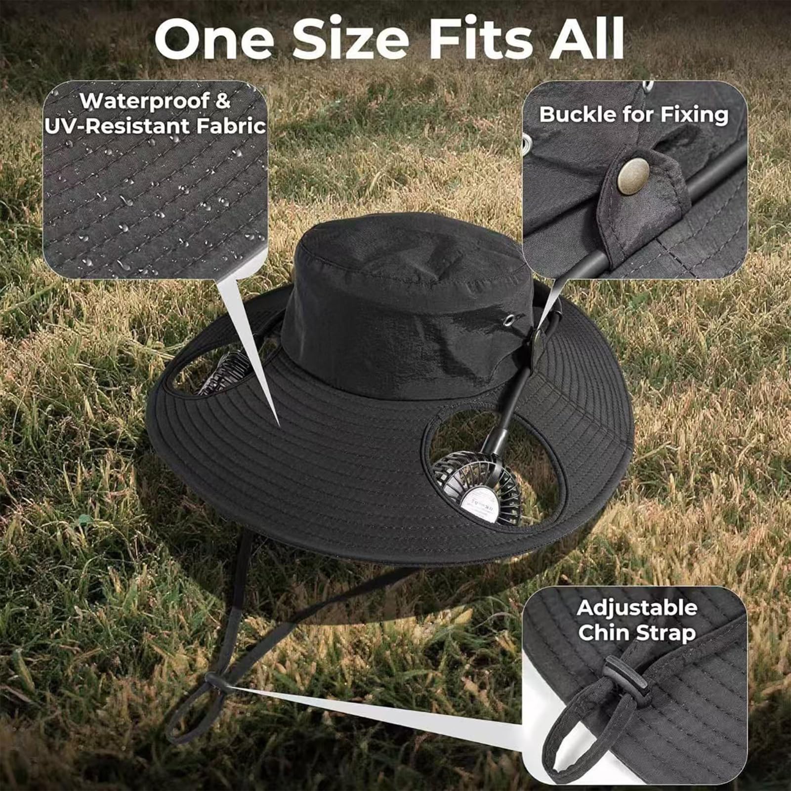 Sombrero de trekking de ala ancha con carga USB – Sombrero de cubo con ventilador integrado, para actividades al aire libre: camping, correr, jardinería, viajes, vacaciones, festivales, verano