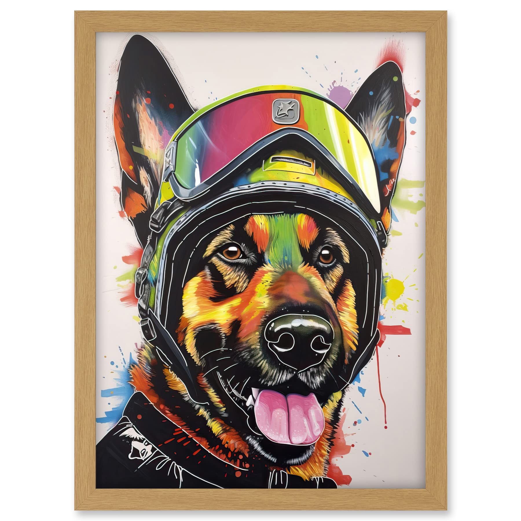 Artery8 German Shepherd Dog Wearing Ski Helmet and Goggles Artwork Framed A3 Wall Art Print