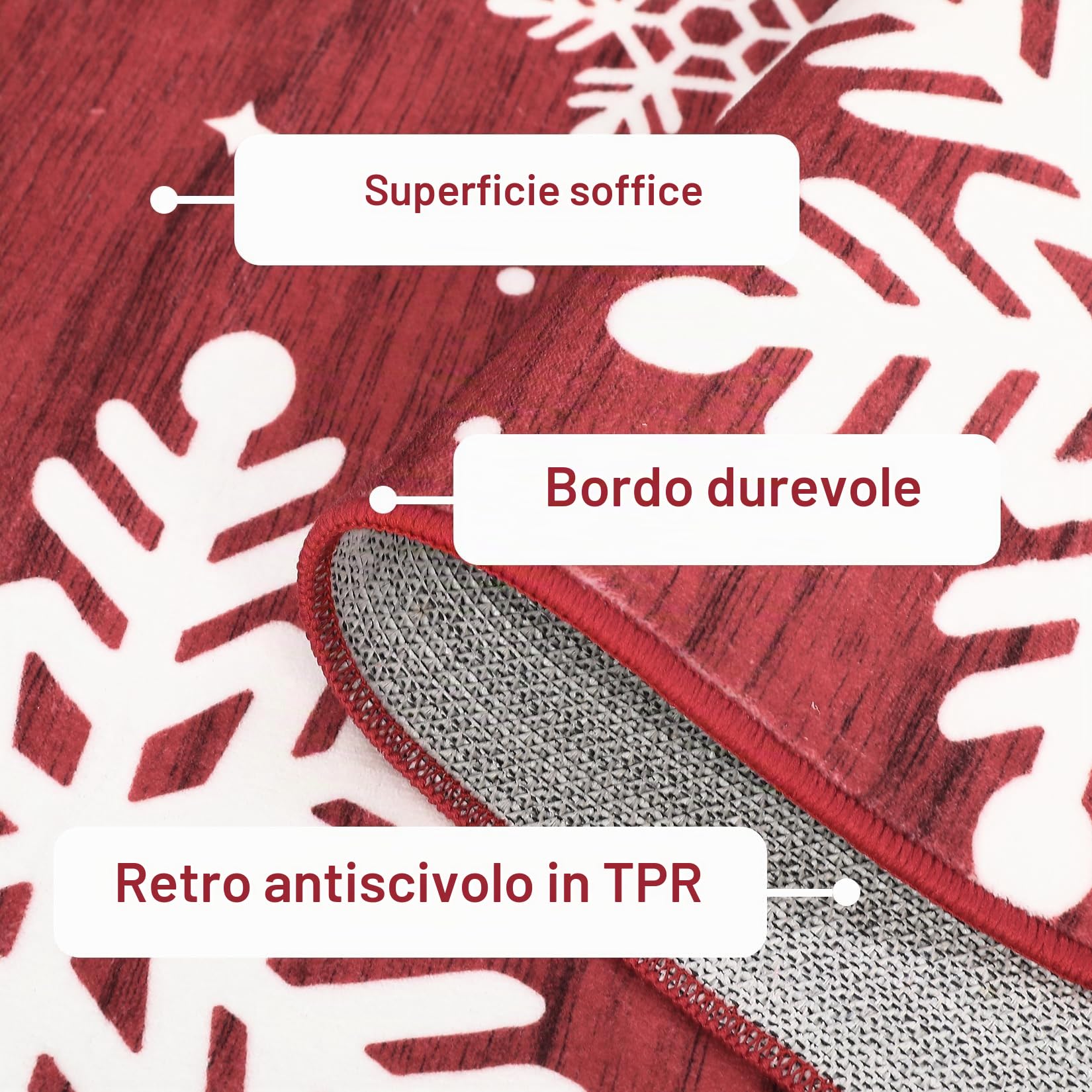 Garvee Tappeto Lavabile Natalizio per Soggiorno, Antiscivolo con Motivo Fiocco di Neve, Decorativo Pieghevole per Cucina e Camera da Letto