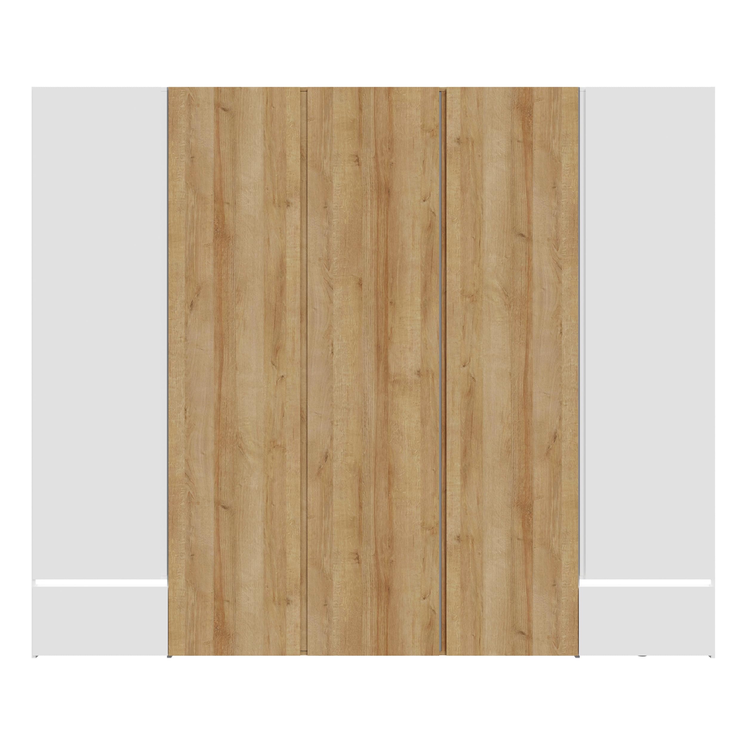 Forte LENYBELARDO Kleiderschrank 250, Moderner Dreh-/Schwebetürenschrank mit 4 Türen, Holzwerkstoff, Riviera Eiche/Weiß, 250 cm breit, 210,5 cm hoch, 54,2 cm tief