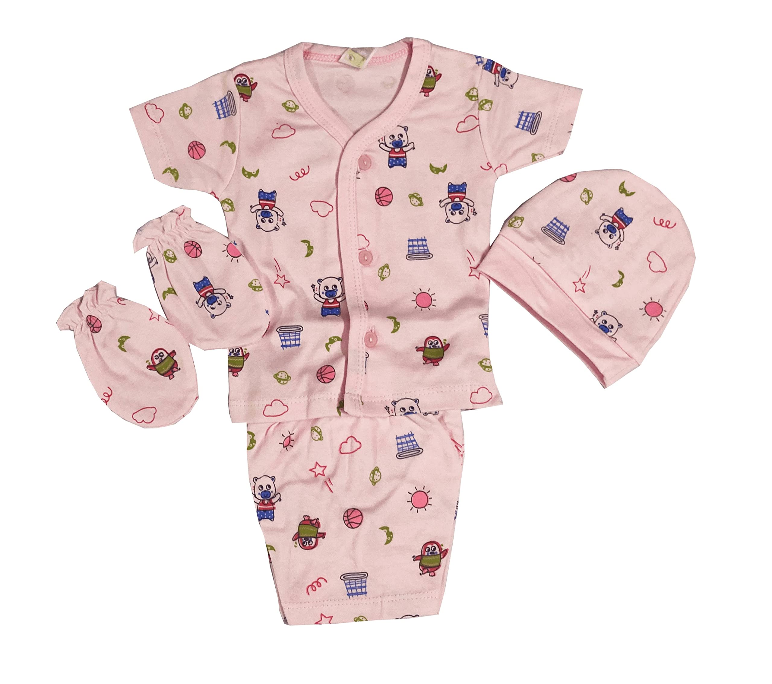 EssCubes Newborn Premium Cotton Housiry Tshirt with Shorts (Payjama) Mittens Set/Hand Gloves/Muthi and Cap to Keep Baby Hand Tender for Age 0 to 6 Months (3-6 Months, Pink)-image-8