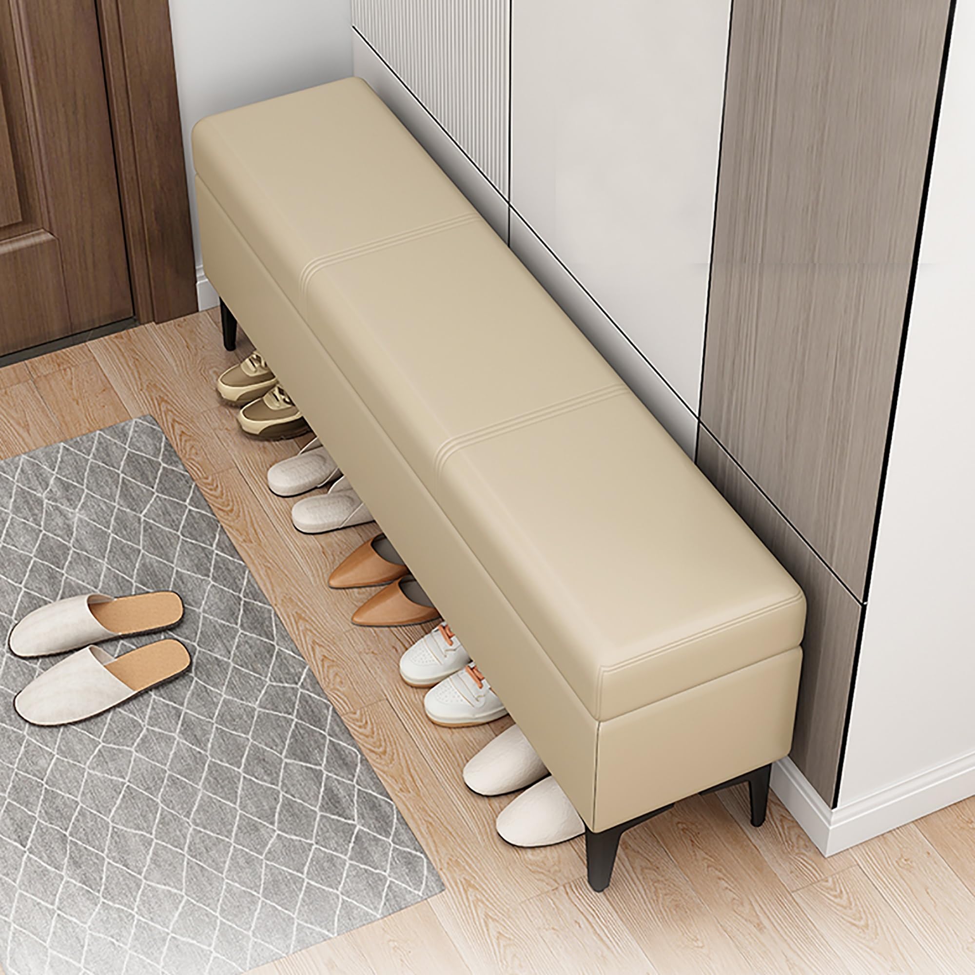 KLGFBDC Stylish Beige Shoe Cabinet Bench 130x40x43cm - Modern Storage Organizer with Shoe Compartment for Bedroom & Entryway Functional Footwear Solution Space-Saving Design