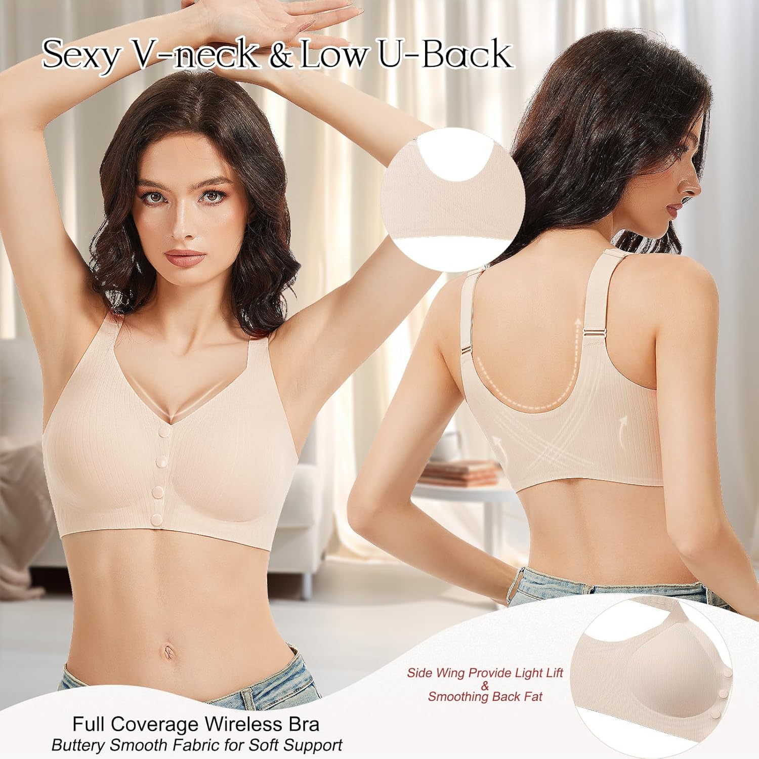 Vinfact Front Closure Bras for Women No Underwire Wireless Bra Seamless Bralettes with Soft Support Mastectomy Bralette - Image 4