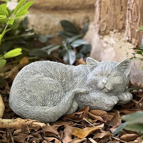 Miniatura 8 de Estatua de gato dormido, decoración de jardín, escultura y figura de gato al aire libre, estatua atigrada en blanco y negro para patio, césped,