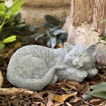 Cats Memorial Stone Garden Statue, Pet Statues Gifts for Loss of Cat Sympathy, Grave Markers for Garden Outdoor Statue Decor, 11.4 L Garden Decorative Tabby Figurine