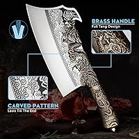 Vista 6 de ROCOCO Cuchillo de carnicero de dragón de 2 libras, cuchillo de carnicero resistente de 9.5" de corte de carne y hueso, gran cuchillo vikingo