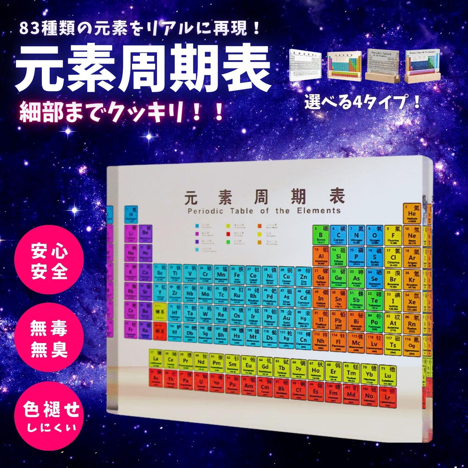 Amazon | CAWKAY 元素周期表 元素図鑑 元素標本 アクリル 透明 卓上