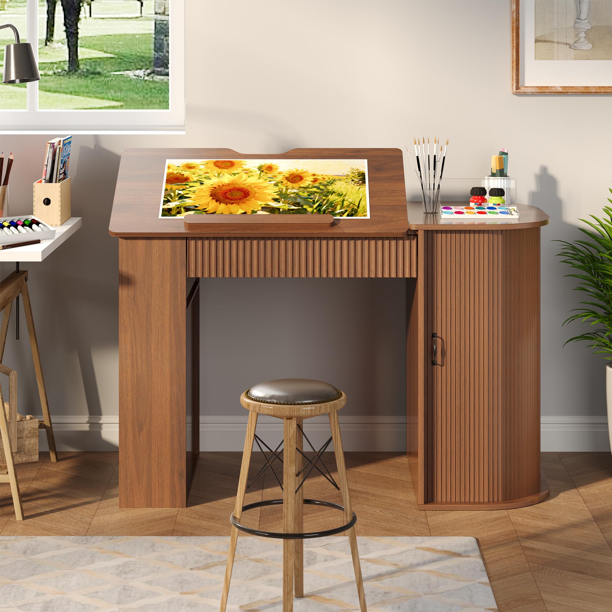 Table à Dessin inclinable avec rangements, Effet Bois