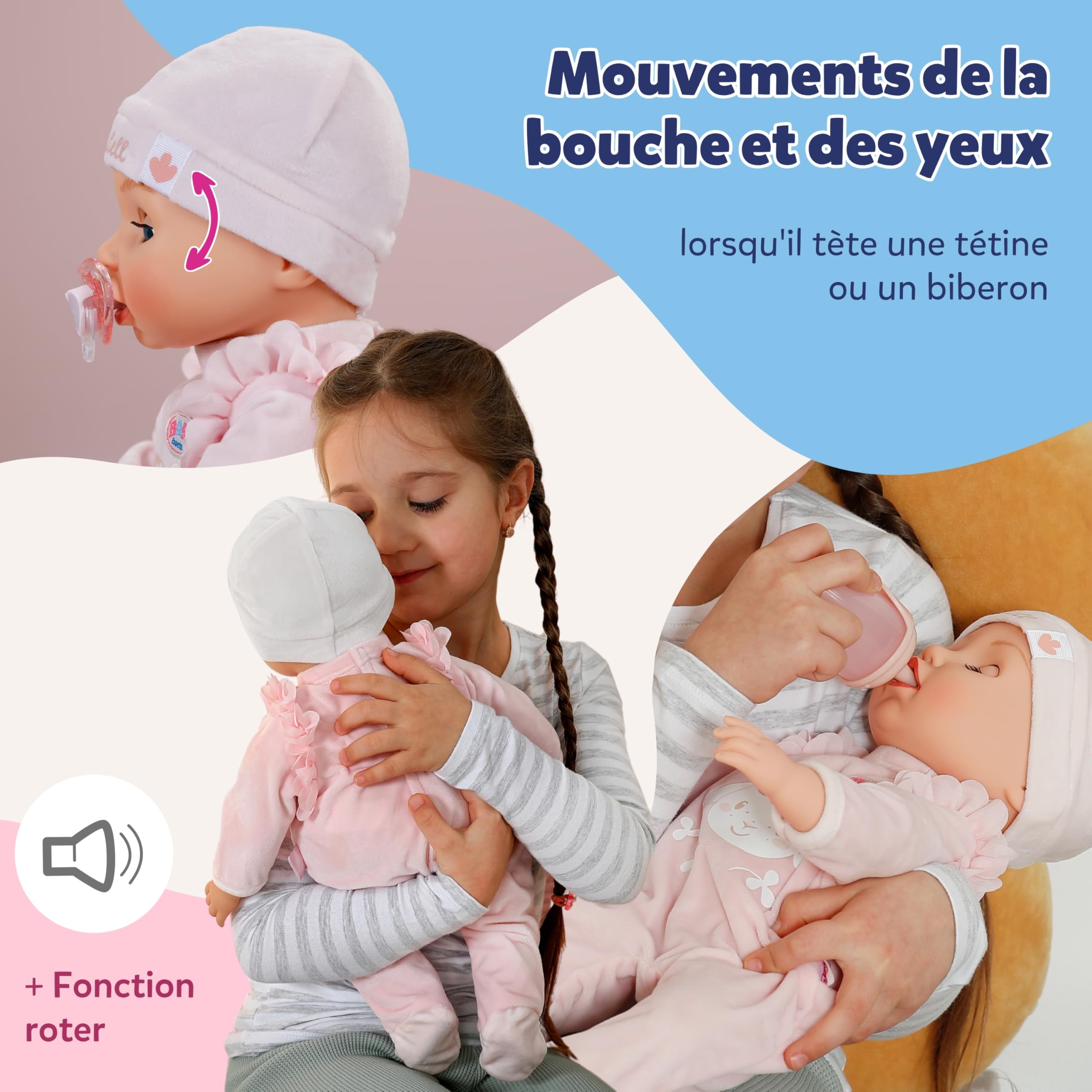 BABY born Annabell 43 cm, Poupon, Son, 7 Fonctions | Corps souple, accessoires inclus, piles requises, dès 3 ans