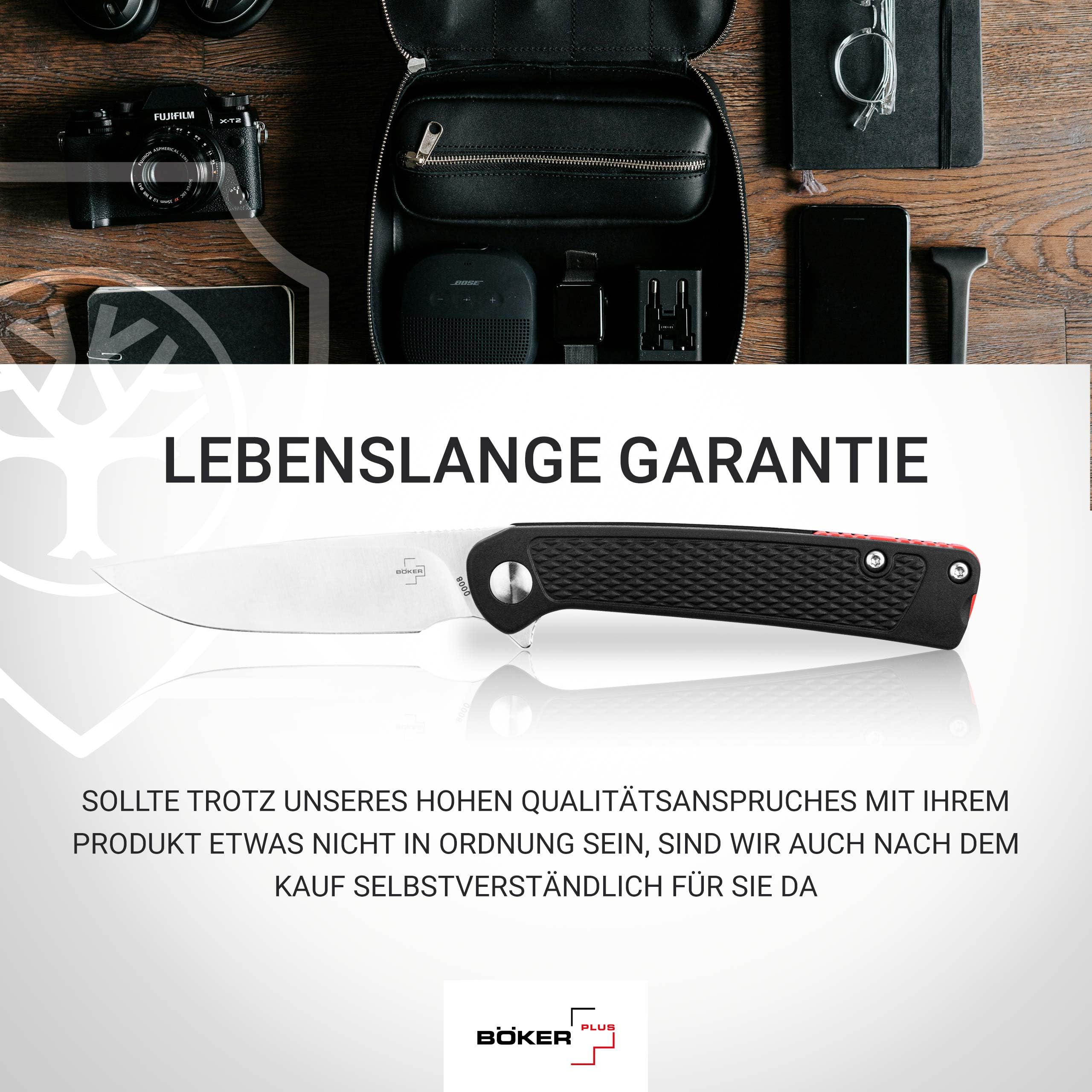 BÖKER PLUS Fire Ant Black - Premium Flipper Taschenmesser mit Detent Ball - leichtes Klappmesser 42a konform - EDC Messer mit Clip & Pinzette - Droppoint Faltmesser