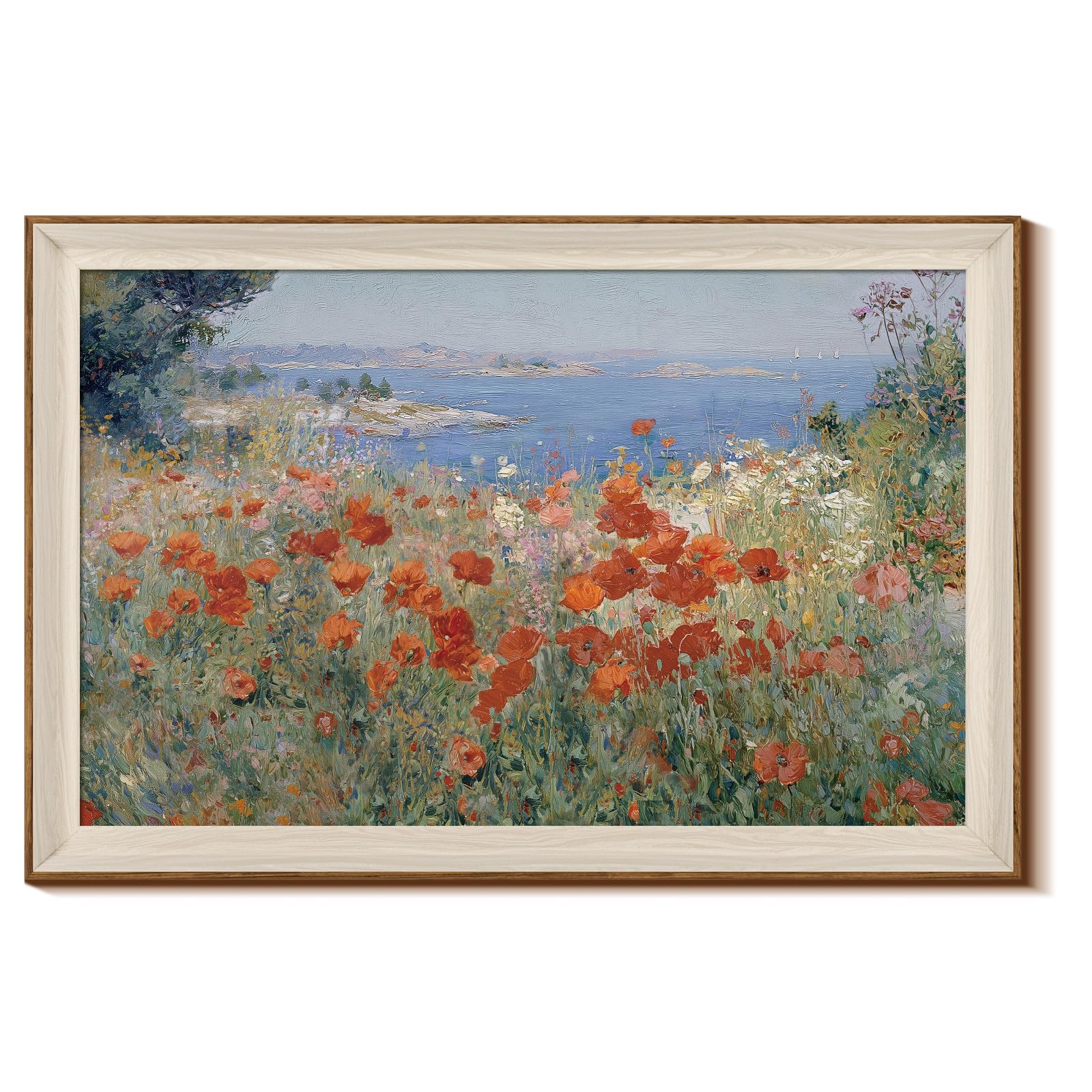 Photo 1 of ** broken frame *** InSimSea Large Framed Vintage Wall Art for Living Room, Coastal Flower Wall Art Canvas Prints Painting Picture Landscape Retro Vintage Room Decor Aesthetic Bedroom, Wildflower Field,24 x 36 Inch